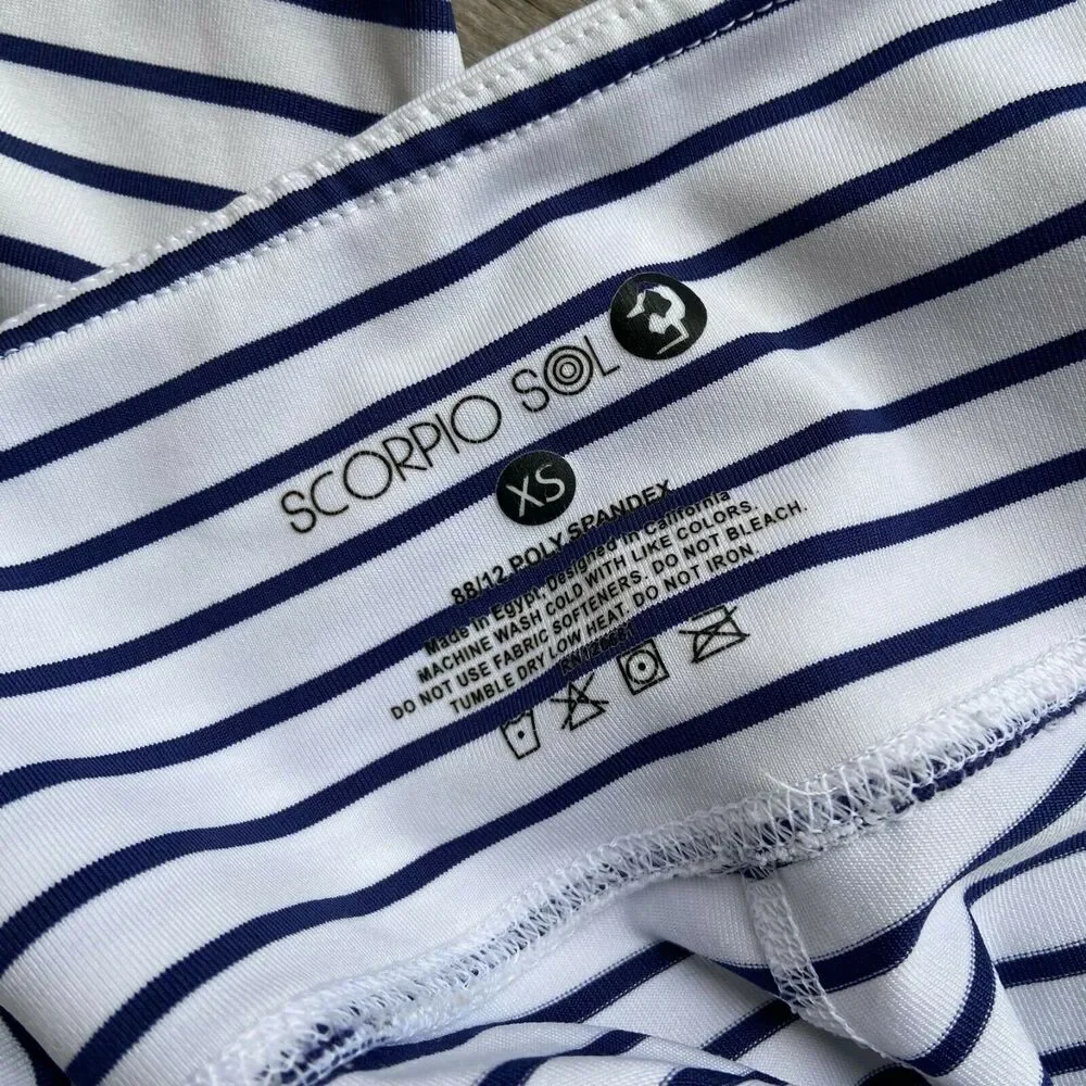 Scorpio Sol Womens Leggings Size XS Navy Blue White Striped‎ Cropped Length